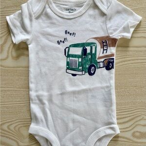 Carter's White Short-Sleeve Onesie with Green & Tan Truck Print